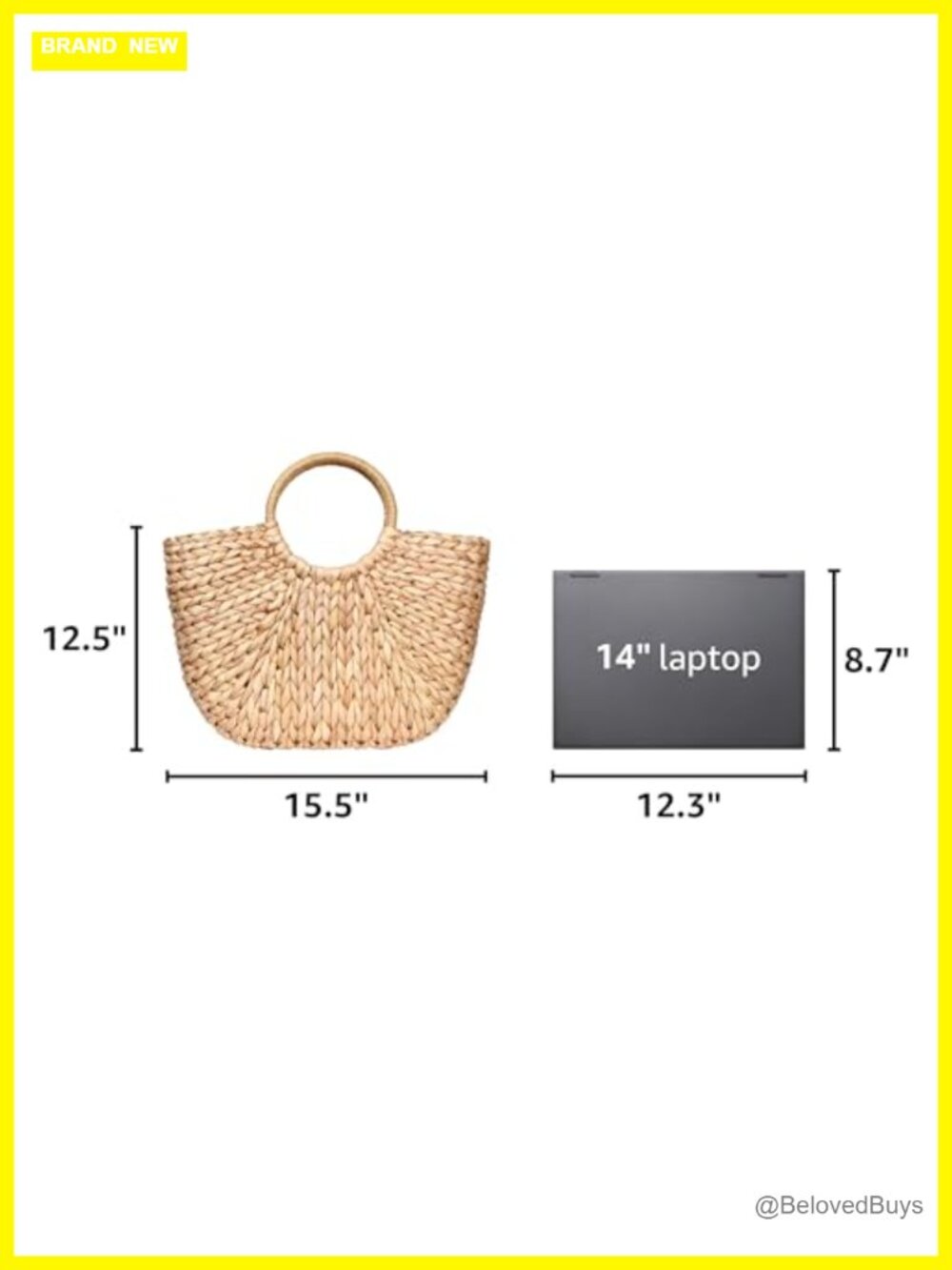 Handwoven Summer Rattan Straw Tote Bag Beach Straw Bag Shopper - Picture 3 of 7